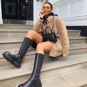 Teddy Sherpa Shacket Jacket in Camel